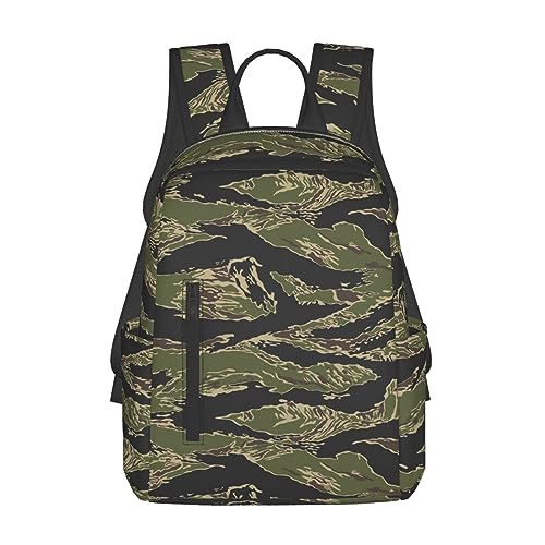 Backpack, travel, work bookbag for Army Military Camouflage Vietnam Tiger Stripe Camo casual daypacks with water bottle pocket