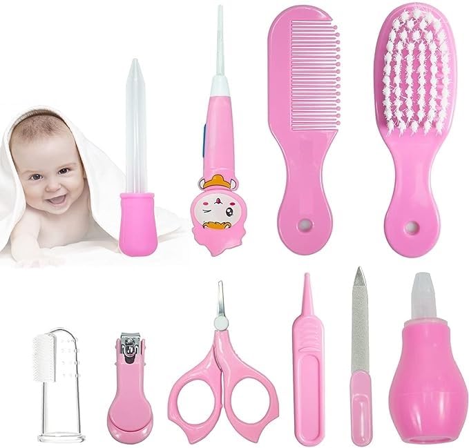 Jorex Mart Baby Grooming Kit 10Pcs Newborn Baby | Toddler Kids Care Accessories Set | Portable Infants Care Kit | Ideal for Travelling & Home Use (Set of 1, Pink)-image-21