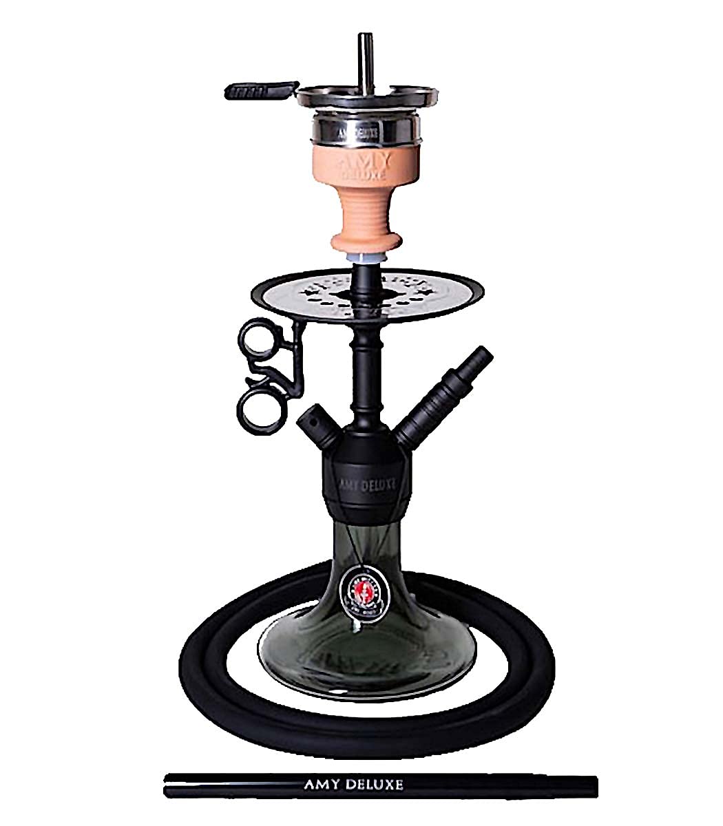 Amy Deluxe Jewel S 071.03 Black RS PSMBK - Shisha de aluminio (44 cm, pipa de agua con clic, filo, sistema de cámaras, manguera de silicona)