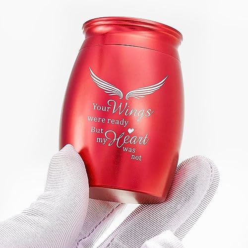 Image of Red Small Keepsake Urns for Human Ashes with Angel Wings | 2.7Inch Small Cremation Urns for Human Ashes,Aluminum Mini Decorative Keepsake Urns for Human Ashes Adult Female /Mom
