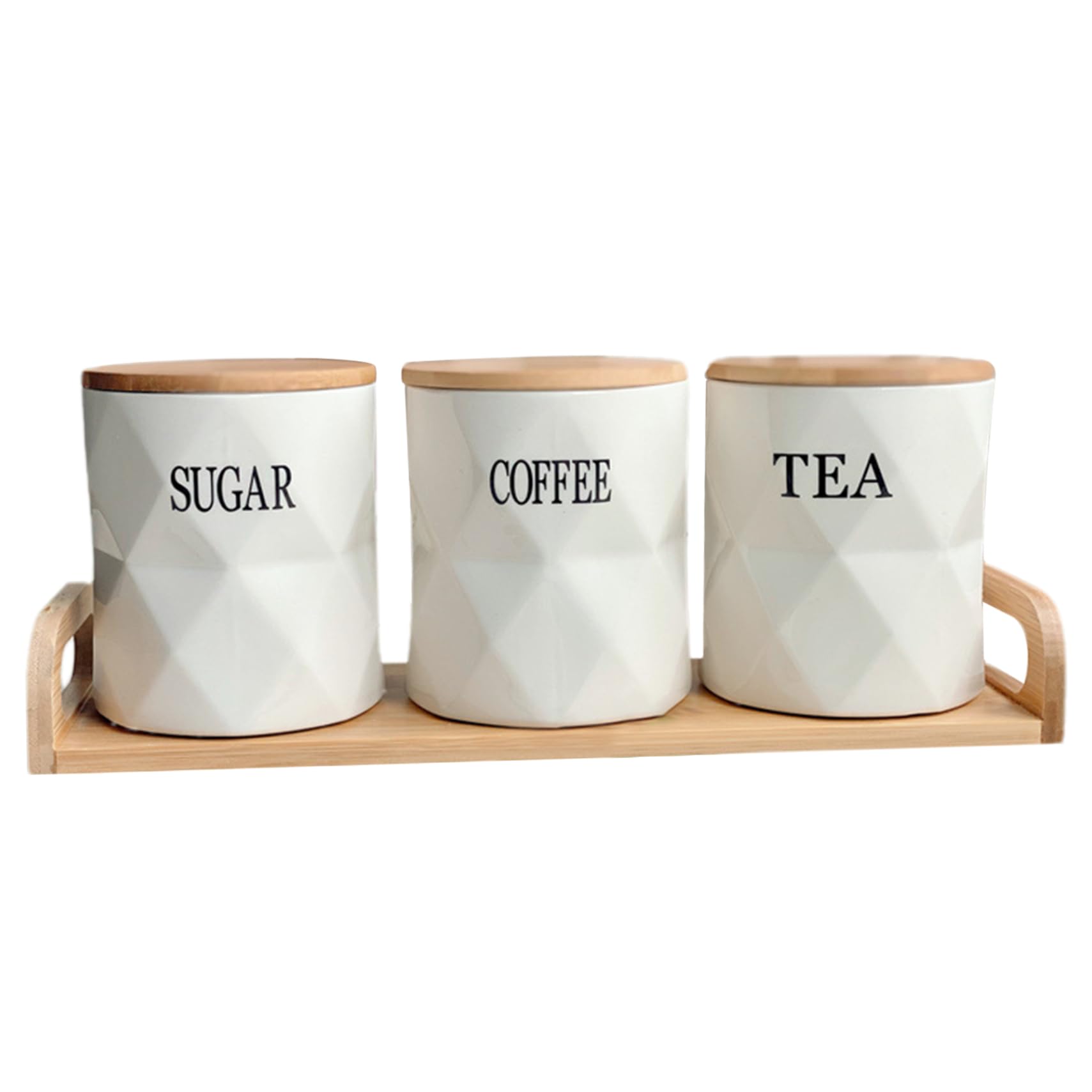 Faroby 1 Set 3Pcs Tea Coffee Sugar Canisters Set Round Containers With Lids Tray Storage