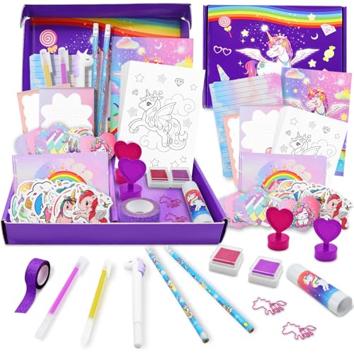 YTACREA Licorne Ensemble de Papeterie, Cadeau Fille 6 7 8 9 10 11 12 Ans, Journal Intime Fille, Kit Carnet Scrapbooking Enfant, Jeux Creatif, Kit D'écriture, Cadeaux...