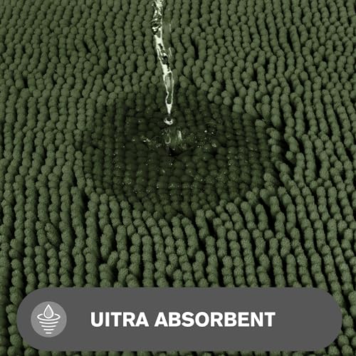 Badteppich-Set, rutschfest, Chenille-Matte, saugfähig und waschbar, dick, weich, für Badezimmer und Dusche und Waschbecken, 43,2 x 61 cm & 50,8 x 81,3 cm, Olivgrün, 2-teilig – Bild 5