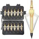 LeeMui Hunting Broadheads 12PK 100 Grains Screw-in Arrow Archery 3 Blades Hunting Heads Arrow Tips Compatible with Crossbow and Compound Bow + 1 PK Broadhead Storage Case (Gold)