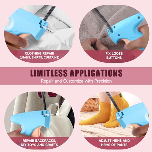 Image of Stitchy Micro Tagging Gun Blue and Pink - Total 4000 Fasteners Portable Hemming Tool Applicable to Temporary Hems on Shirt Sleeves Pants and Dresses