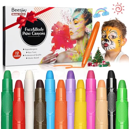 Pinturas Cara para Niños,12 Colores Pinturas para La Cara, Pinturas Faciales No Toxica, Hipoalergenicas, Lavable, Pintura Corporal Embarazadas, Pinturas Cara Carnaval, Cosplay, Halloween, Navidad