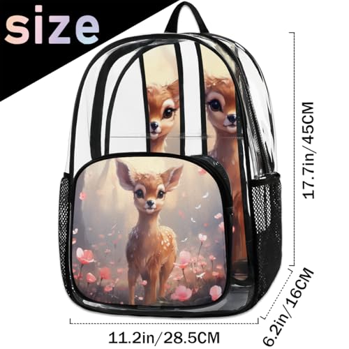 Beautiful Flowering Sika Deer Clear Backpack Stadium Approved PVC Backpacks for Adults Heavy Duty Clear Bag for Work Security Travel College2