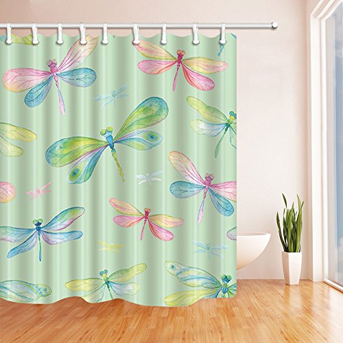 Aprmayst Colorful Dragonfly Shower Curtain, Modern Abstract Watercolor Art Painting Animal Insect, Blue Cyan Pink Green, 70 X 72 Inches Polyester Fabric Bathroom Decor Set With 12 Hooks #TOP1