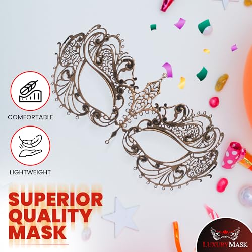 Image of Masquerade Mask for Women with Rhinestones - Elegant Metal Half Face Mask for Masquerade Parties, Mardi Gras, & Themed Events