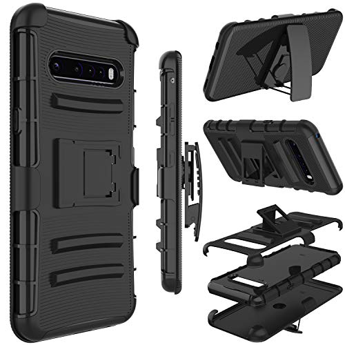 LG V60 ThinQ 5G Case, Yunerz Holster Heavy Duty Shockproof Full-Body Protective Hybrid Case Cover with Swivel Belt Clip and Kickstand for LG V60 ThinQ 5G/LG G9 ThinQ 6.8inch (Black)