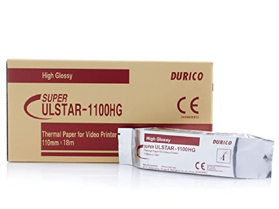 DURICO 72745 Carta Videostampante Compatibile SONY UPP-110HG, MITSUBISHI K91HG e KP91HG, Alta Lucentezza, 110 mm x 18 m, 5 Rotoli