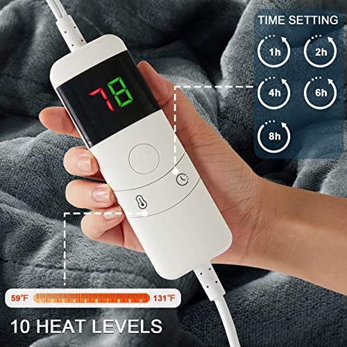 Greenoak Electric Heated Throw Blanket, 50“ X 62” Heating Blanket, Thick Soft Warming Plush Electric Lap Blanket Sherpa For Adults With 5-Position Timer &10 Heating Levels,Machine Washable(Light Grey) #TOP5