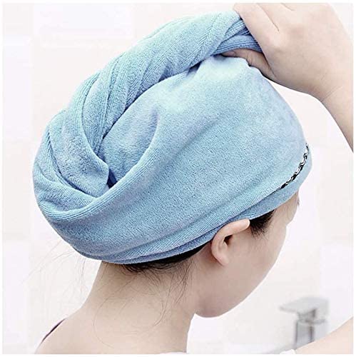 100% Cotton, Hair Drying Towel Wrap, Fast Drying Hair Cap, Long Hair Wrap, Absorbent Twist Turban,Quick Magic Dryer, Dry Hair Hat (Blue) #TOP1