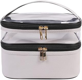 FITINI Makeup Bags Double Layer Travel Storage Cosmetic Cases Make up Organizer Toiletry Bags Water-resistant for Women Makeup Brush Bag,Gray