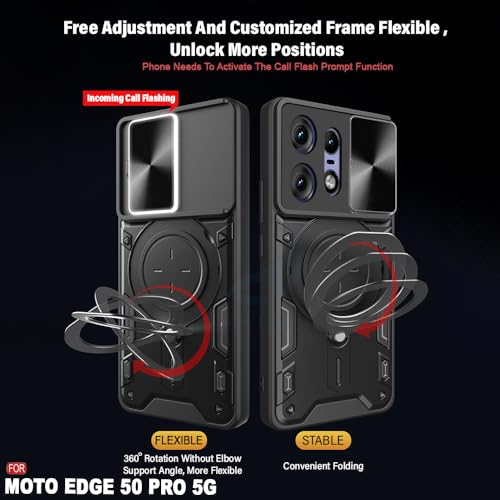 Image of AESTMO Armor Motorola Moto Edge 50 Pro 5G Bumper Back Case Cover | Ring Holder & CD Pattern Sliding Camera Shutter Cover | Back Case Cover for Motorola Moto Edge 50 Pro 5G (Black)