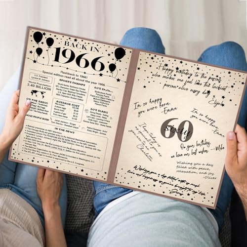 Image of Crenics 60th Birthday Decorations for Women or Men, Vintage Back in 1966 Poster, 60th Birthday Guest Signature Book, Awesome 60 Anniversary Birthday Gifts
