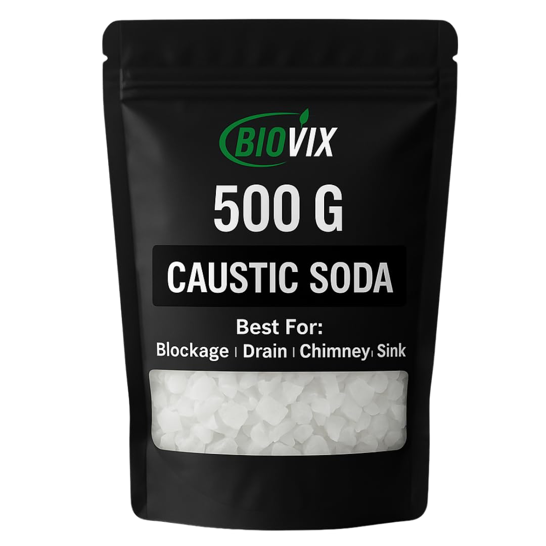 BioVix Pure Caustic Soda Flakes | 470g for Drain Cleaning, Chimney Cleaning, and Soap Making