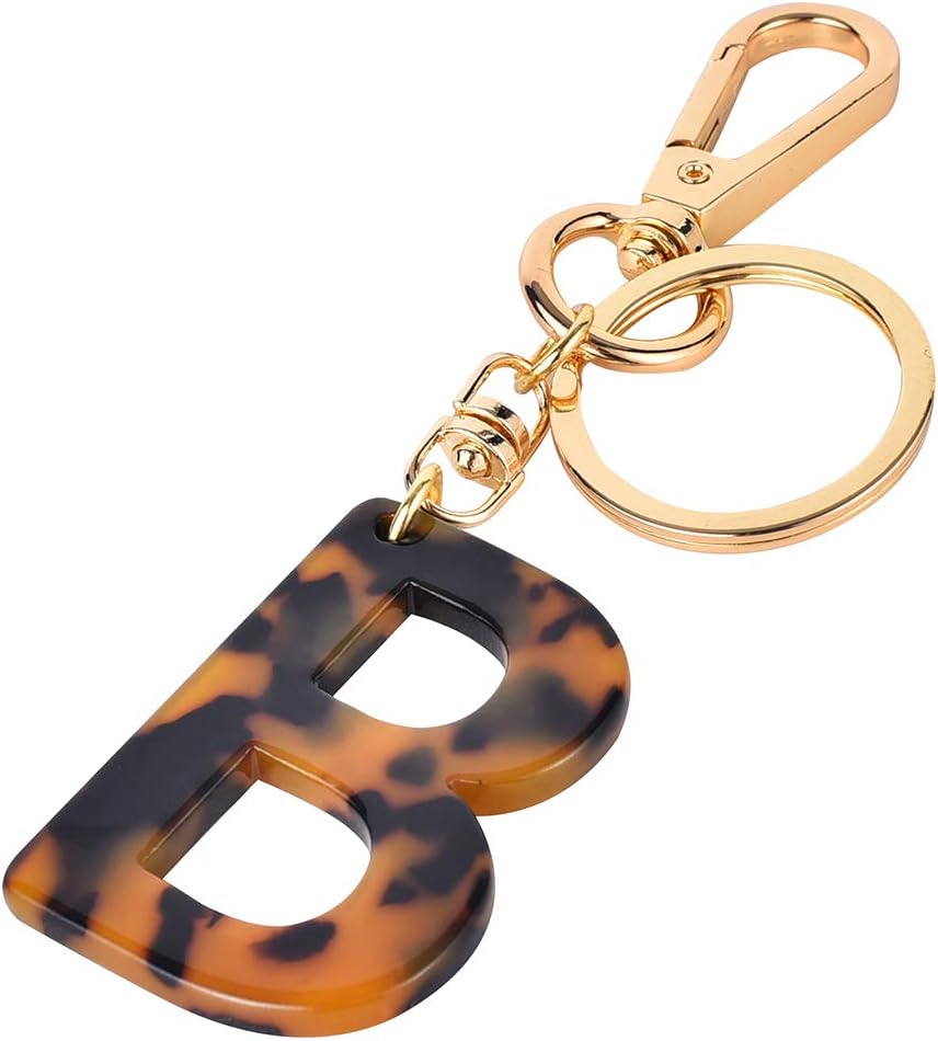 Junyuerly Letter Key Chains Accessories for Women and Girls,Gold Initial Key Ring Leopard print Bag Charm for Car Keys