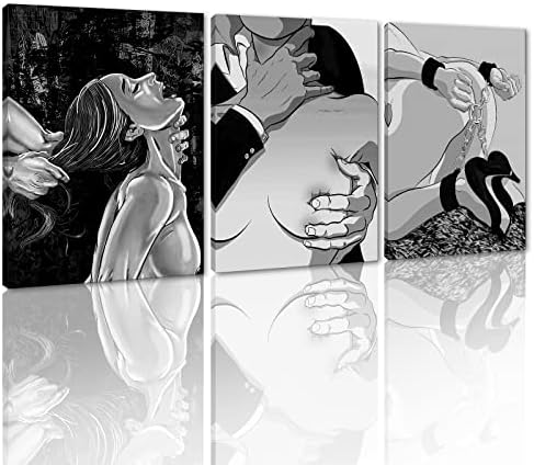 Sexy Lovers Wall Art Couple Poster Abstract Body Art Black and White Picture Sexy Women Paintings Canvas Artwork for Living Room Bar Game Room Framed Easy to Put 20x28inchx3Pcs