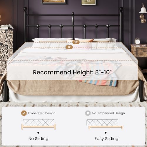 Image of SHA CERLIN King Size Metal Platform Bed Frame with Victorian Vintage Headboard /Under Bed Storage /No Box Spring Needed /Easy Assembly /Noise Free /Mattress Foundation /Black