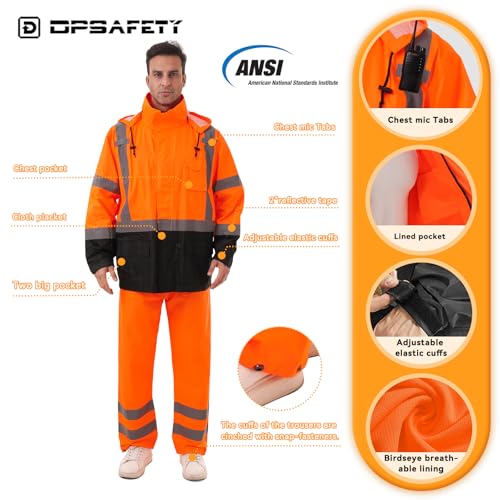 Image of Hi Vis Safety rain Jacket,Reflective Class 3 Rain coat with Inner Mesh Lining and Pockets High Visibility Waterproof work Rain Suits for men&women(Tangerine,4XL /5XL)
