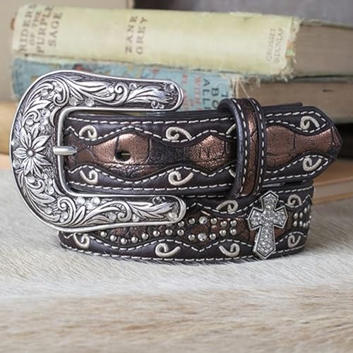 ARIAT Girls' Rhinestone Cross Conchos Faux Crocodile Belt2
