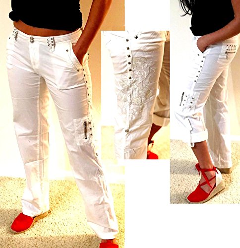 Womens Cargo Utility Work Hiking Army Military Multi Pockets Combat Casual Pants (M, White)