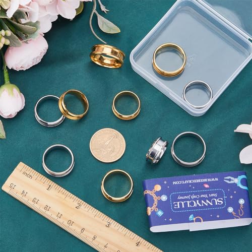 SUNNYCLUE 1 Box 12Pcs Stainless Steel Ring Blanks Blank Core Ring Settings US Size 7/8/9/10/11/12 Grooved Finger Rings Base Round Empty Rings Inlay Blanks for jewellery Making Kits Adult DIY Craft - Image 3