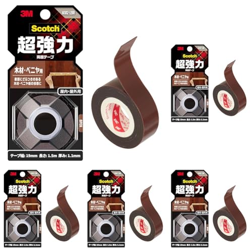 スリーエム(3M) 3M 両面テープ 超強力 木材 べニア 用 幅19mm 長さ1.5m スコッチ KMZ-19R 小巻 (× 5)