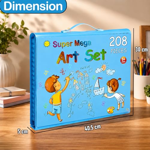 Image of WISHKEY 208 Pieces Art Set for Kids with Storage Case, All in One Art and Craft Supplies Kit for Drawing and Painting with Marker, Watercolor, Pens, Crayons, Color Pencils (Pack of 1, Blue)
