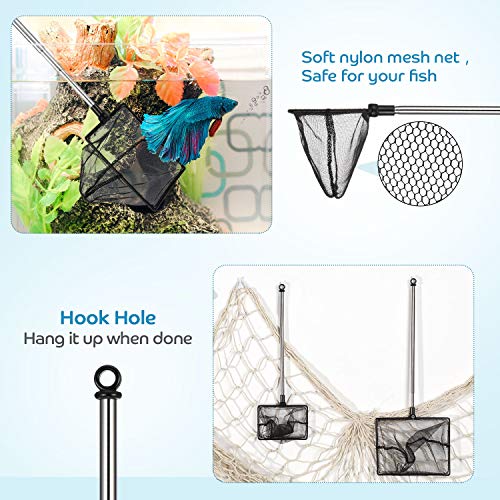 Image of Sumind 2 Pieces Fish Tank Net Aquarium Mesh Fishes Net Long Handle Fish Nets with Extendable 12.5-27.5 Inch Stainless Steel Catch Nets for Aquarium Accessories 4 & 6 Inch