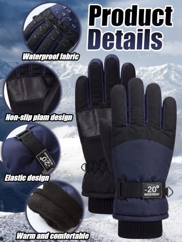 Image of SATINIOR 2 Pair Kids Winter Gloves | Waterproof Winter Snow Gloves for Boys Girls, for Winter Outdoor Ski Snowboarding Cold Weather, Warm Cotton Plush Lining