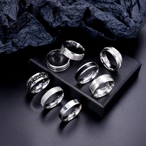 REVOLIA 16PCS Silver Rings for Men Stianless Steel Band Rings for Men Women Simple Engagement Wedding Promise Rings Set4