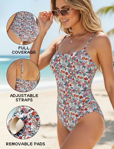 Image of Buauty Women's Swimsuit Square Neck Ruched Waist Bathing Suit Adjustable Straps Full Coverage