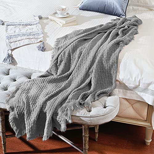 Crevent Farmhouse Waffle Knit Throw Blanket For Couch Sofa Chair Bed Home Decoration, Soft Warm Cozy Light Weight For Spring Summer Fall (50''X60'' Light Grey) #TOP1