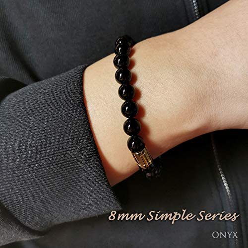Morchic Black Onyx Stone Gem Semi Precious Stretch Bracelet For Women Men Unisex, Real Natural Gemstone 8Mm Beads, Classic Simple Design Cuff Birthday Gift 7.5 Inch thumb #4