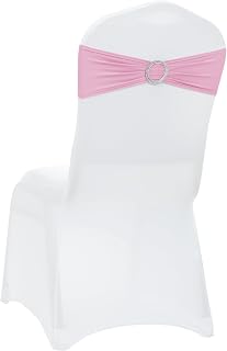 VDS - Blush Pink | Spandex Chair Sashes Bows | 100 PCS | Stretch Elastic Banquet Universal Folding Chair Band Tie with Silver Buckle Slider for Wedding Party Conference Celebration Event Decoration