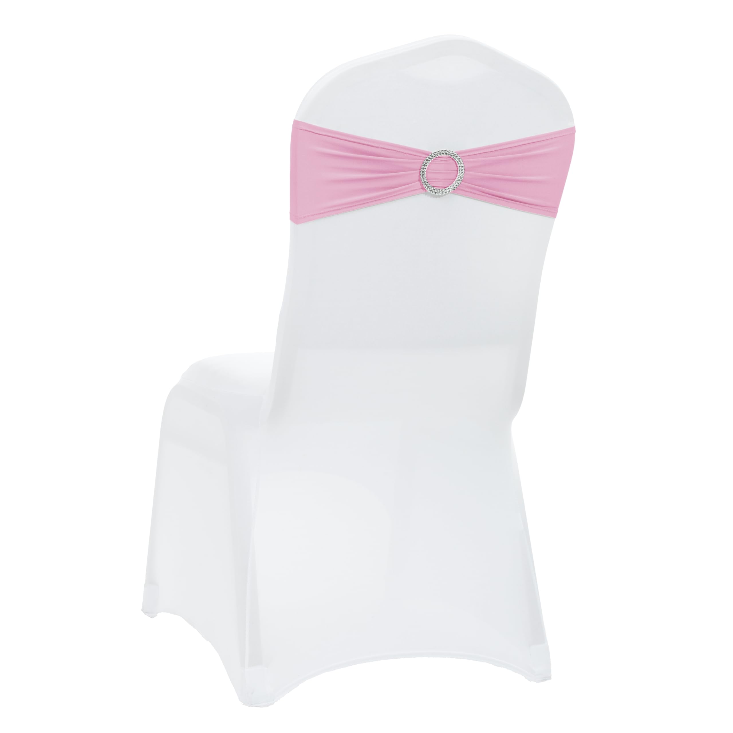 VDS - Blush Pink | Spandex Chair Sashes Bows | 100 PCS | Stretch Elastic Banquet Universal Folding Chair Band Tie with Silver Buckle Slider for