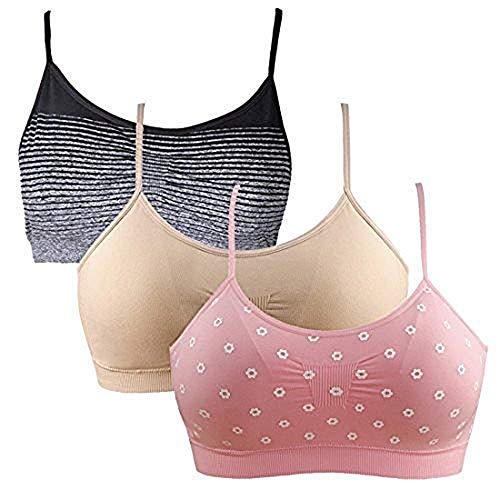 Vertvie Damen Sport-BH Wirefree nahtlos gepolsterter Yoga-BH-Träger Camisole Short Tank Tops 3er Pack (UK M / Tag L, Pink + Hautfarbe + Grau)