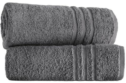 LoomTrove Pack of 2 Large Jumbo Bath Sheets 500 GSM 100% Egyptian Cotton Big Bath Towels Super Absorbent Soft Hotel Quality XL Bathroom Towel Set (Charcoal Grey)