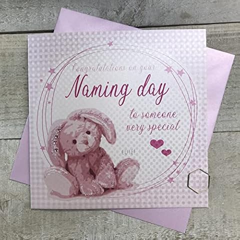 Handmade Sparkly Pink Bunny Naming Day Card Cover