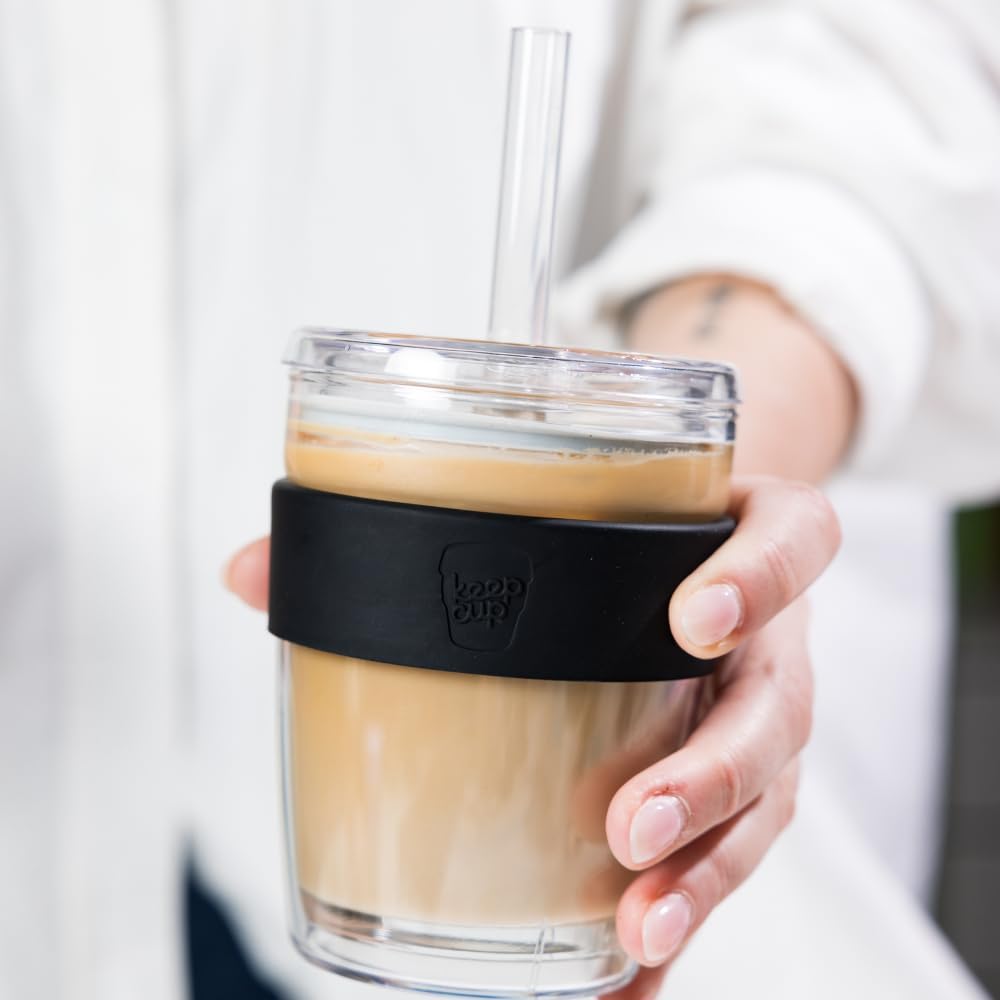 KeepCup Cold Cup - Longplay Double wall Glass Ice Coffee Tumbler with Lid and Straw - 12oz (340ml) - Chalk - Image 7