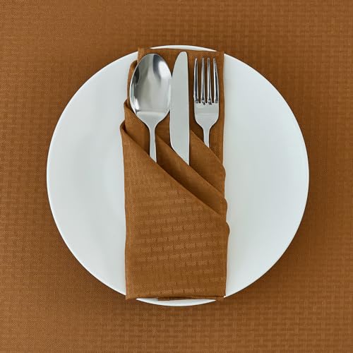 Image of maxmill Fall Cloth Napkins 20 x 20 Inch Weaved Texture Design Soft Comfortable Luxury Serviette for Harvest Thanksgiving Family Dinners Weddings Parties and Banquets Set of 4 Pieces, Amber