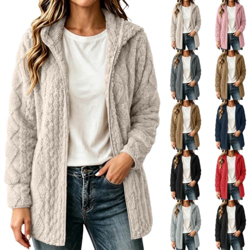 Womens Plush Fleece Jacket Hooded Full Zip Long Sleeve Warm Winter Coats - image 1