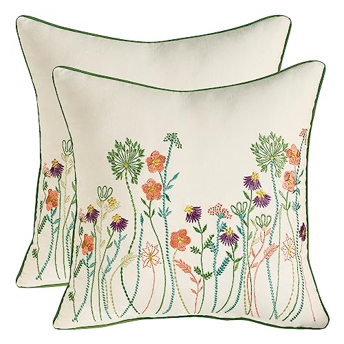 Tosleo 2 fundas de almohada bordadas 45 x 45 cm primavera verano flores rosas decorativas para jardín, salón, sofá, cojín decorativo salón dormitorio