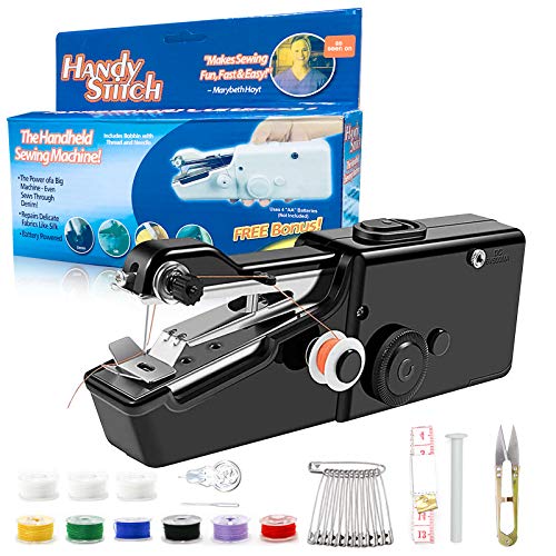 UNOIF Handheld Sewing Machine, 17 PCS Mini Cordless Handheld Quick Stitch Electric Household Tool for Fabric, Clothing, Kids Cloth, Home Home DIY Pet Cloth (black)