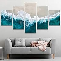 5 Panel Canvas Wall Art Stunning Aerial View of Some Waves Crashing onto a Beautiful Beach Pictures Modern Artwork for Home Decorations Ready to Hang - 60