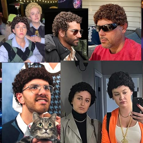 Image of Men's Short Curly Afro Wig - Ideal for 70s & 80s Disco Outfits, Halloween Cosplay Events, and Everyday Styling (Dark Brown)