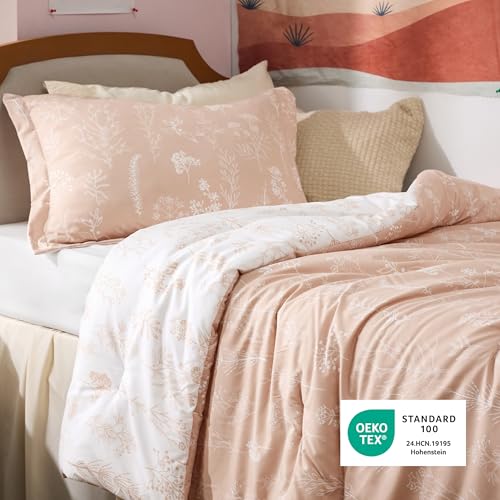 Image of Bedsure Twin /Twin XL Comforter Set - Blush Pink Bed Set, 2 Pieces Cute Floral Bedding, 1 Soft Reversible Botanical Flowers Comforter and 1 Pillow Sham