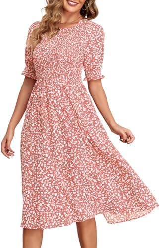 Lyrur Women Casual Summer Dresses 2026 Spring Crewneck Smocked Pu...